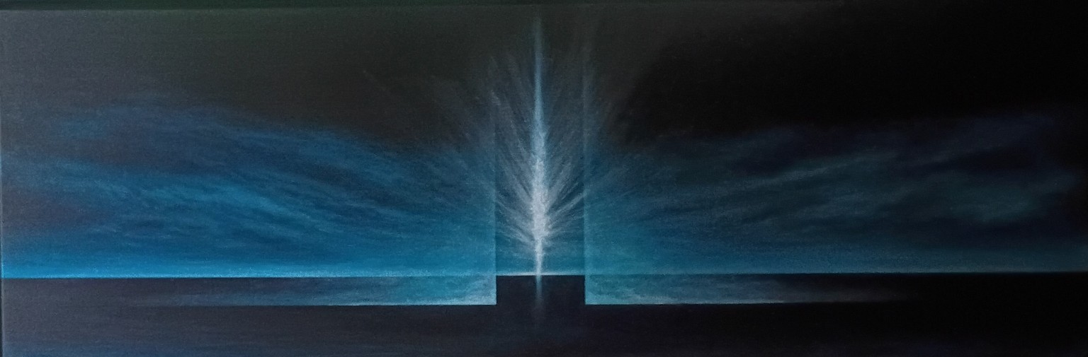 Horizontal artwork with a narrow beam of light at the horizon