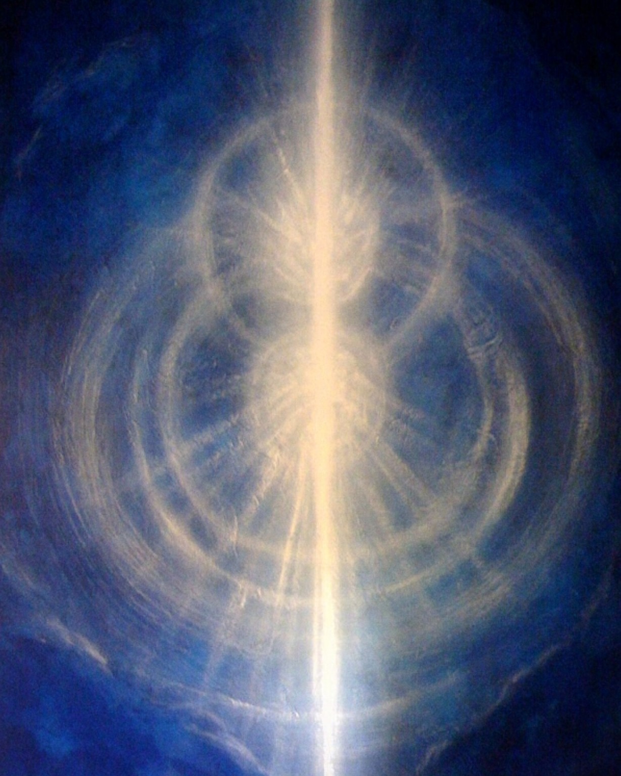 Luminous blue painting with a central beam of light